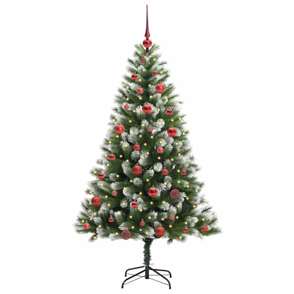 Umjetna jelka s pantenom i pahuljicama Zelena i bijela 150 cm