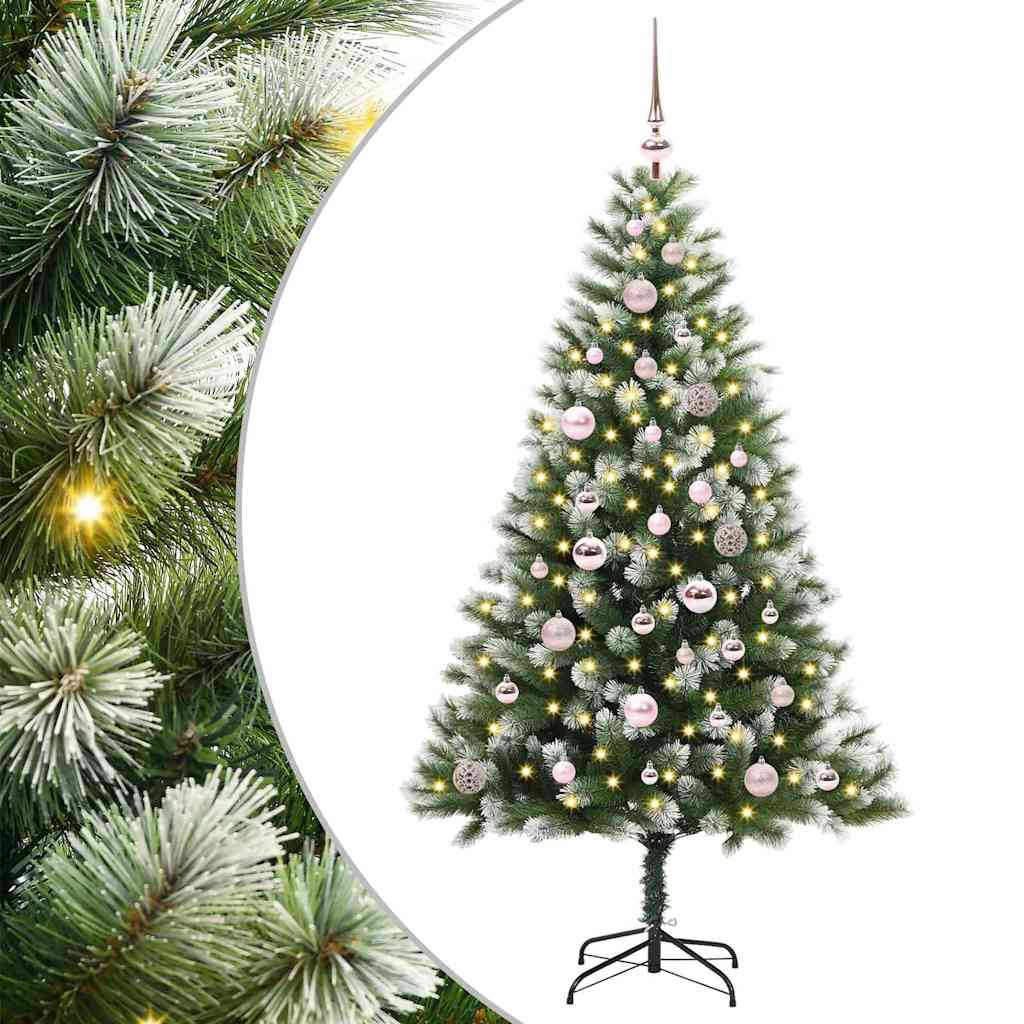 Umjetna jelka s pantenom i pahuljicama Zelena i bijela 150 cm