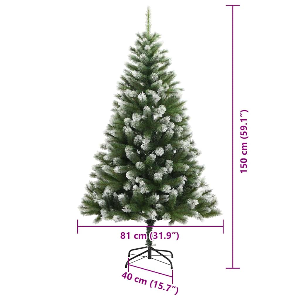 Umjetna jelka s pantenom i pahuljicama Zelena i bijela 150 cm