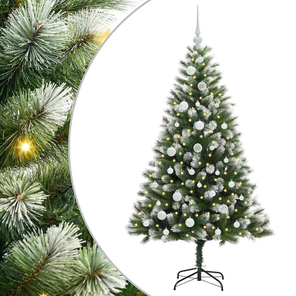 Umjetna jelka s pantenom i pahuljicama Zelena i bijela 150 cm