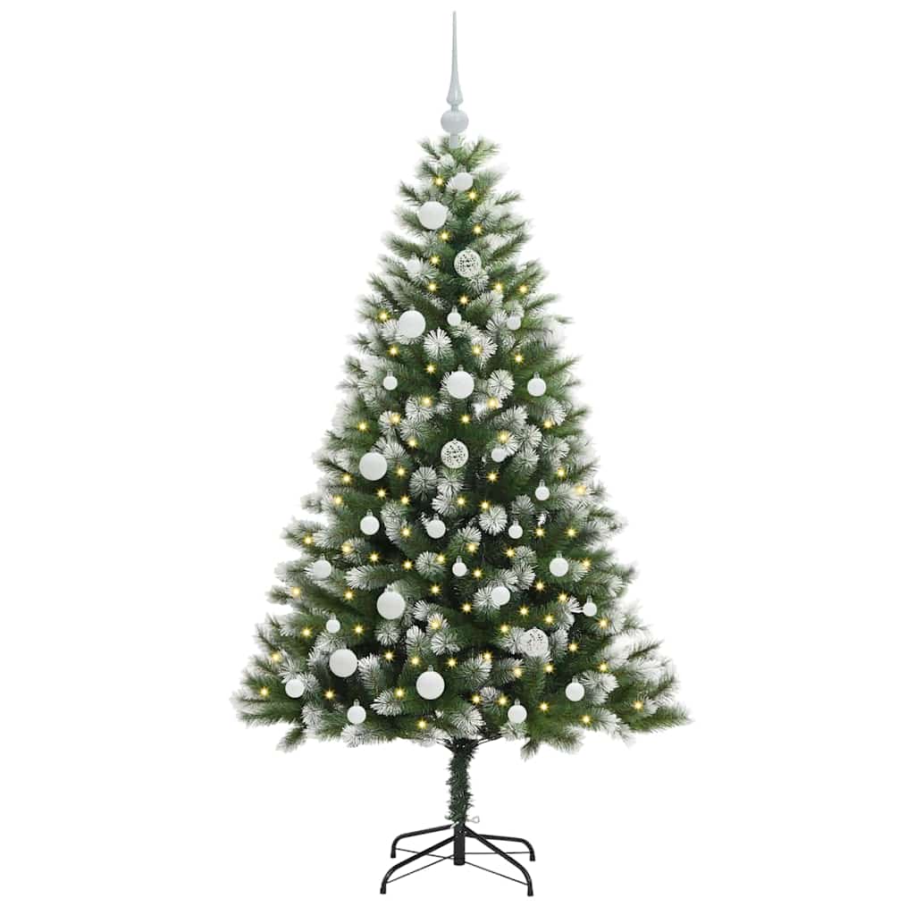 Umjetna jelka s pantenom i pahuljicama Zelena i bijela 150 cm