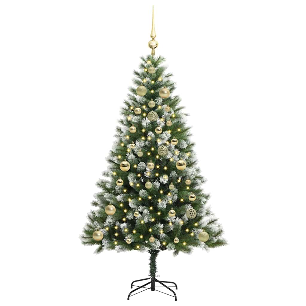 Umjetna jelka s pantenom i pahuljicama Zelena i bijela 150 cm
