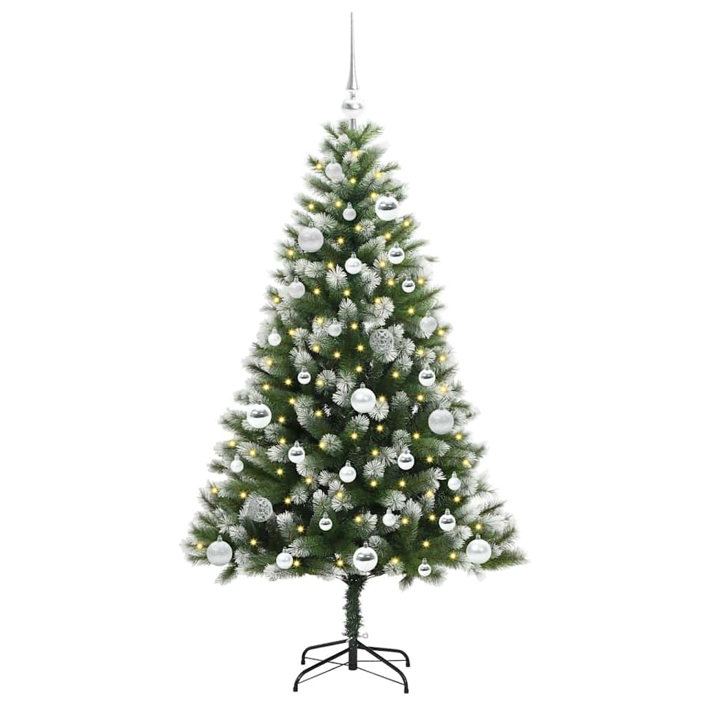Umjetna jelka s pantenom i pahuljicama Zelena i bijela 150 cm