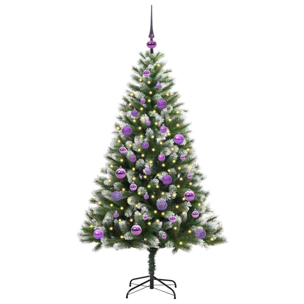 Umjetna jelka s pantenom i pahuljicama Zelena i bijela 150 cm