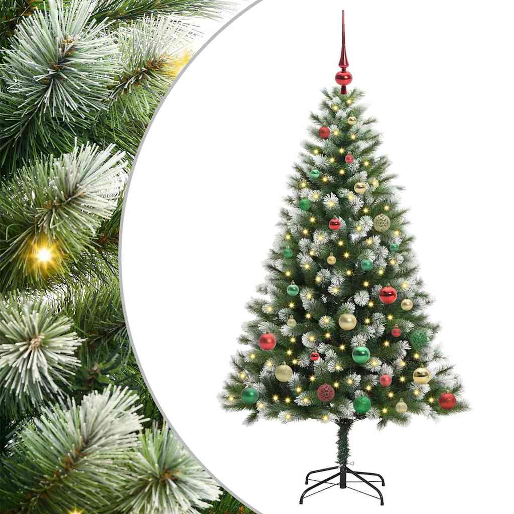 Umjetna jelka s pantenom i pahuljicama Zelena i bijela 150 cm