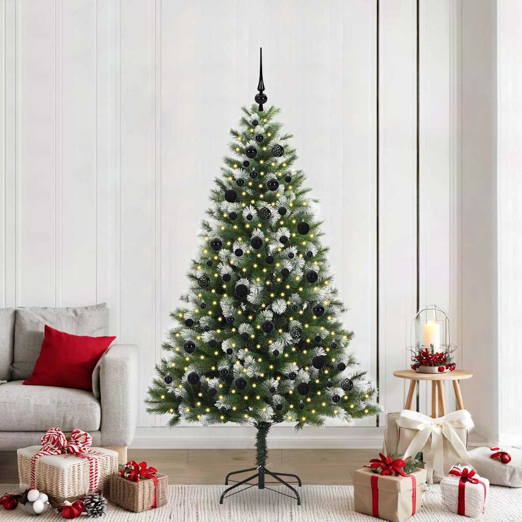Umjetna jelka s pantenom i pahuljicama Zelena i bijela 210 cm