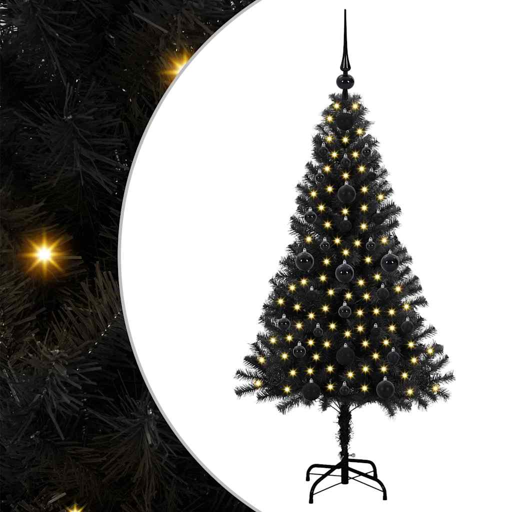 Božićno drvce s 150 LED svjetlima s stalakom Crna 120 cm PVC