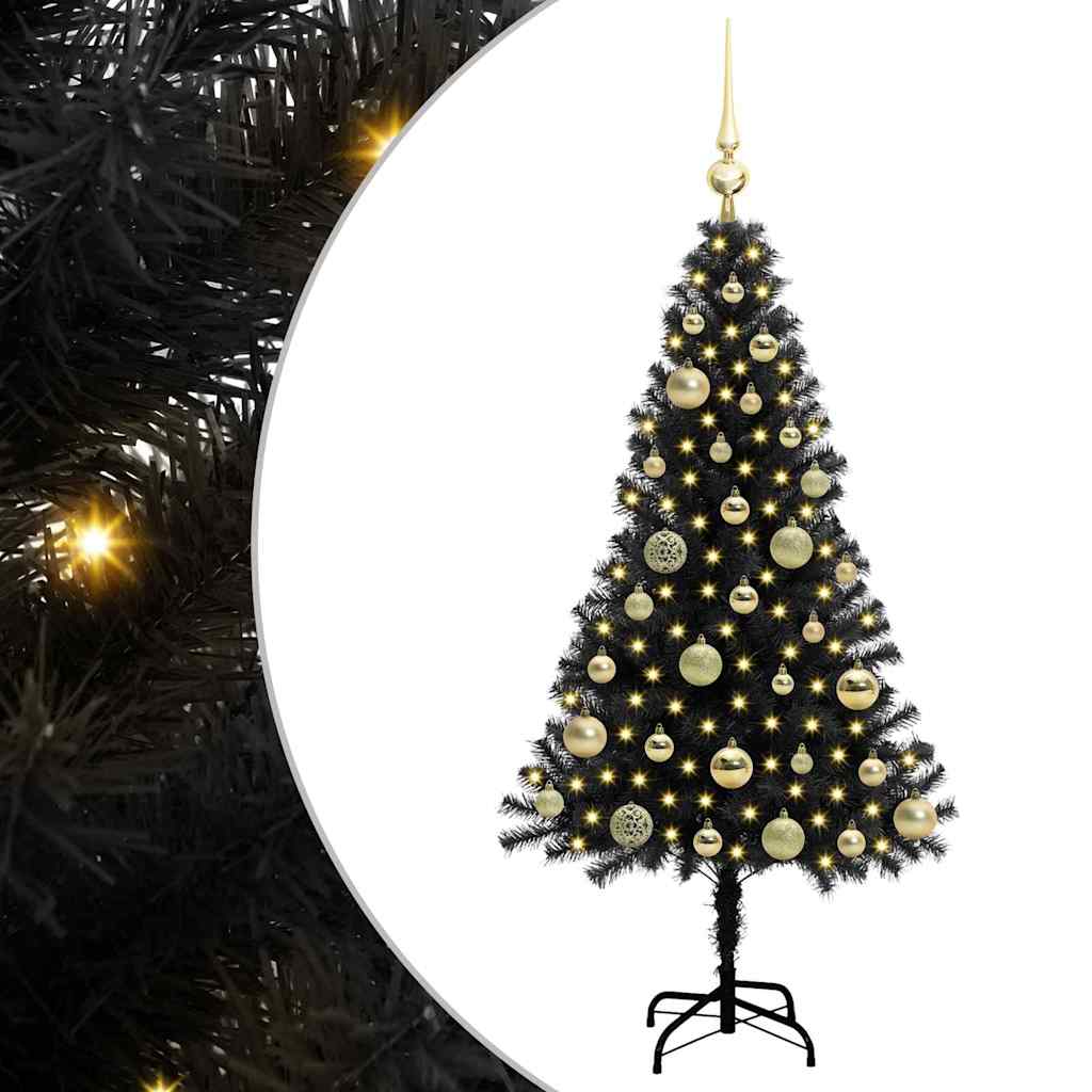 Božićno drvce s 150 LED svjetlima s stalakom Crna 120 cm PVC