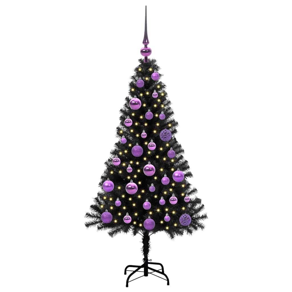 Božićno drvce s 150 LED svjetlima s stalakom Crna 120 cm PVC