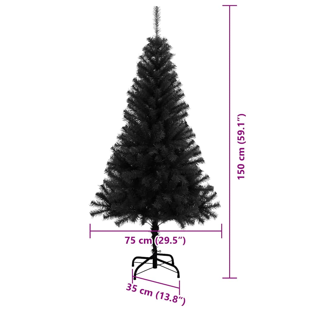 Božićno drvce s 150 LED svjetlima s stalakom Crna 150 cm PVC