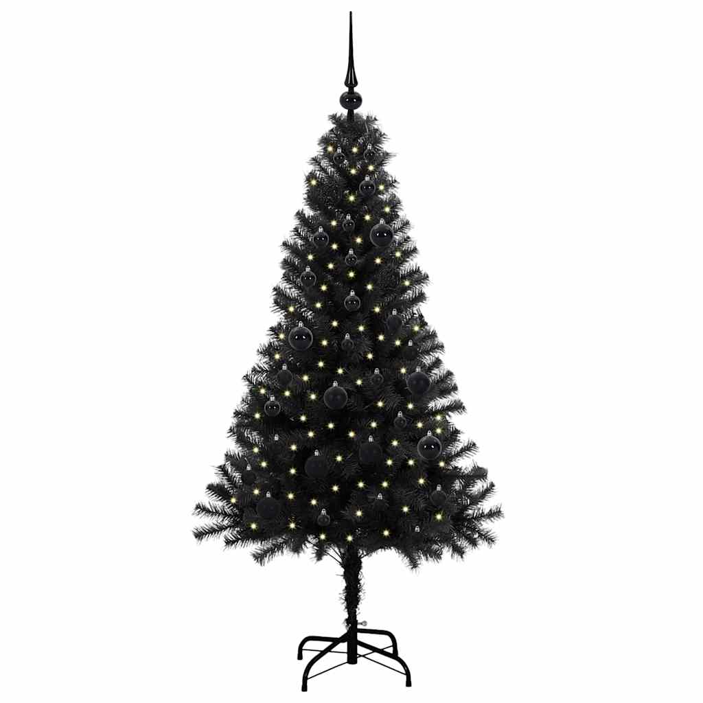 Božićno drvce s 150 LED svjetlima s stalakom Crna 150 cm PVC