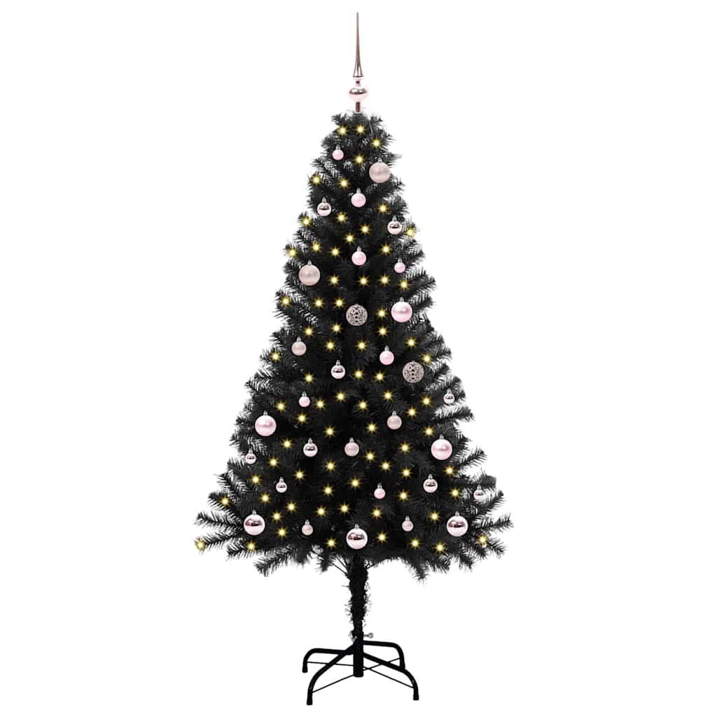 Božićno drvce s 150 LED svjetlima s stalakom Crna 150 cm PVC