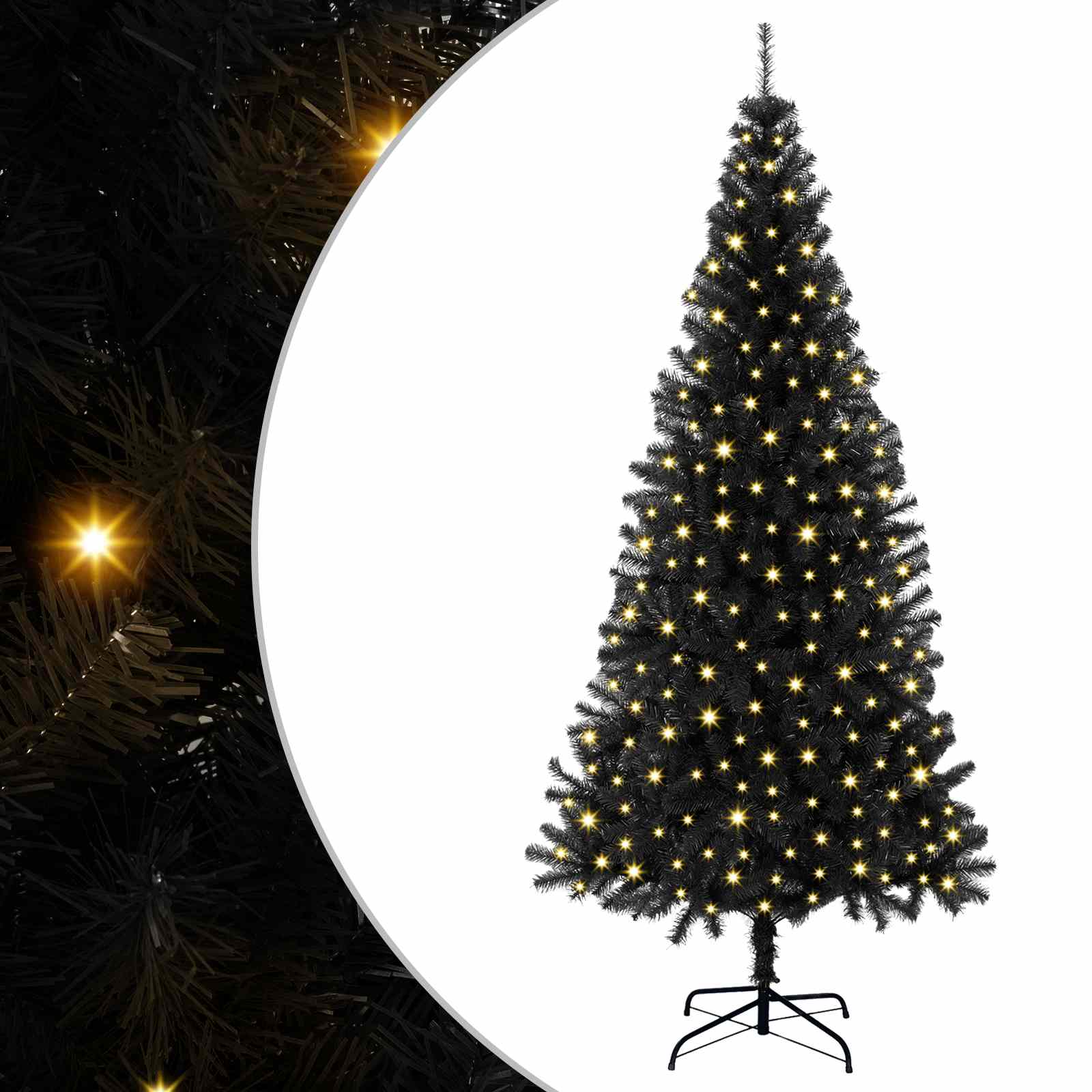 Božićno drvce s 300 LED svjetlima s stalakom Crna 180 cm PVC