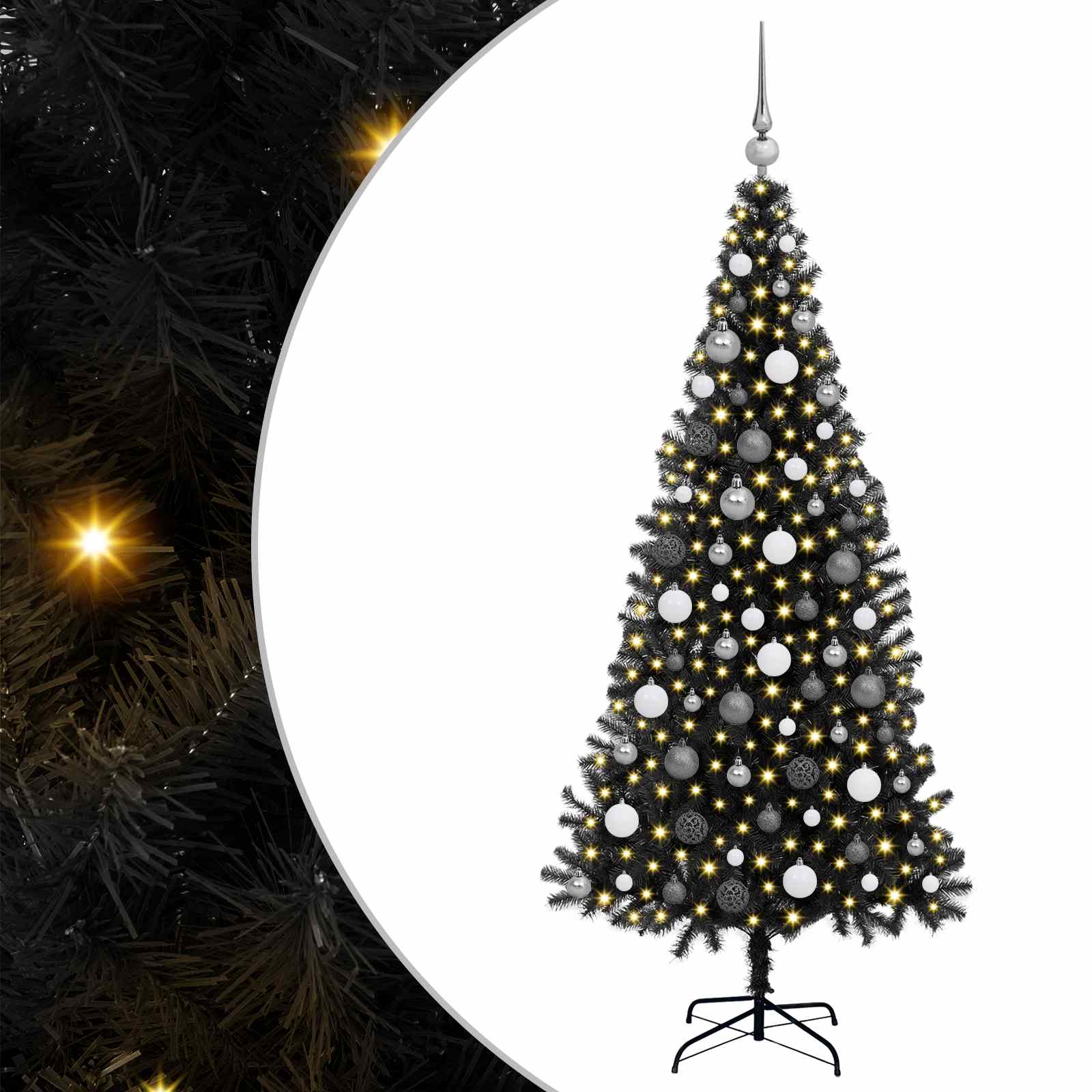 Božićno drvce s 300 LED svjetlima s stalakom Crna 180 cm PVC