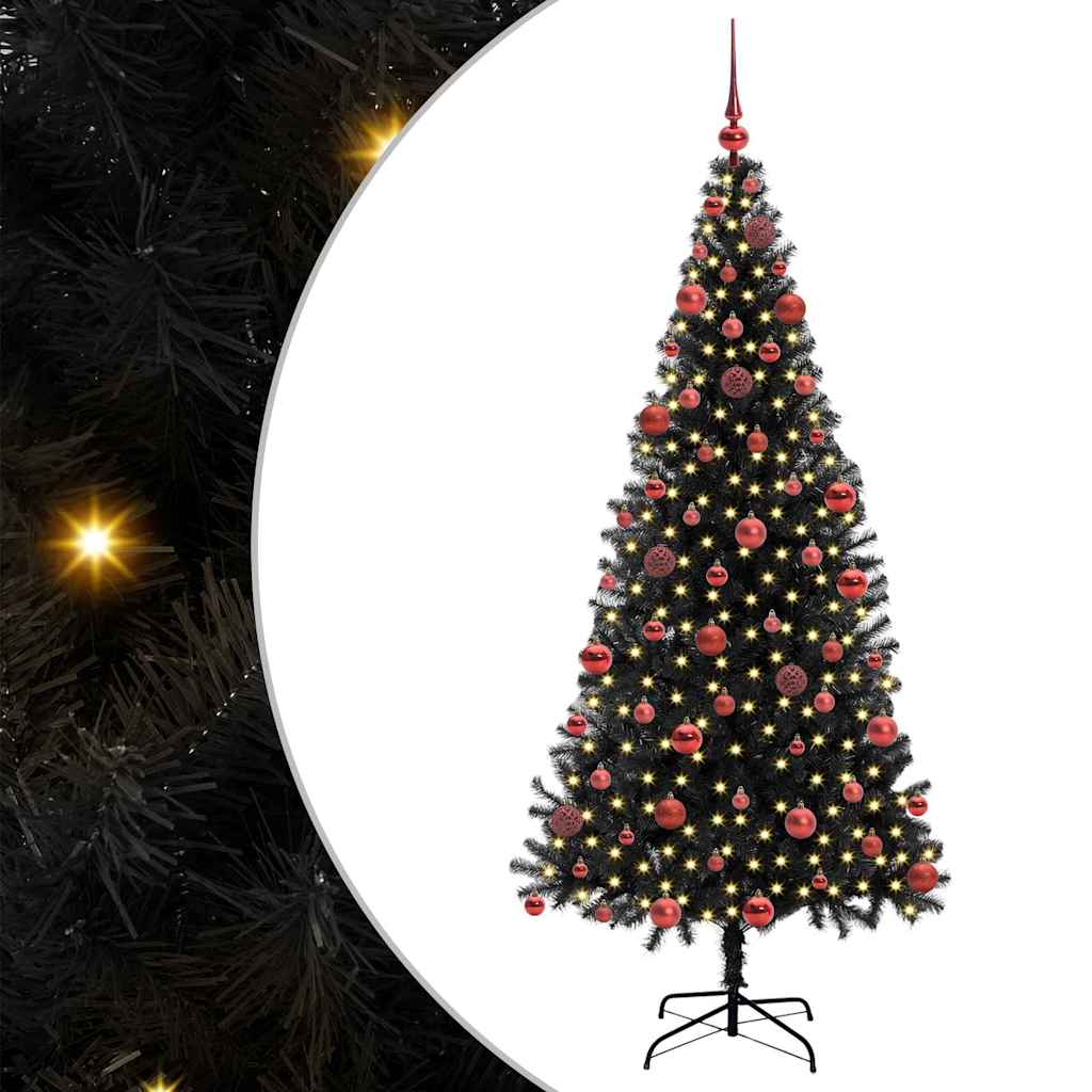 Božićno drvce s 300 LED svjetlima s stalakom Crna 180 cm PVC