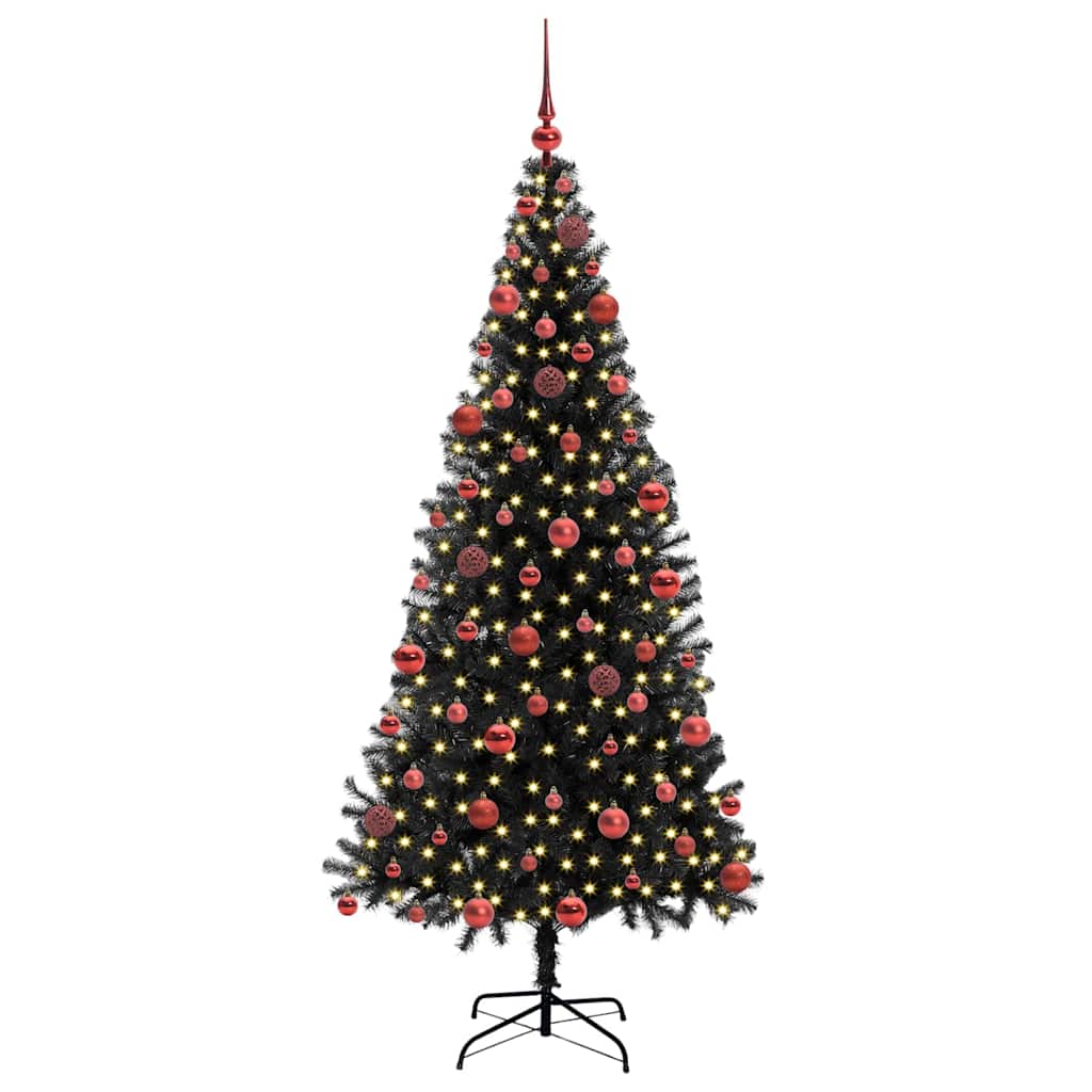 Božićno drvce s 300 LED svjetlima s stalakom Crna 180 cm PVC