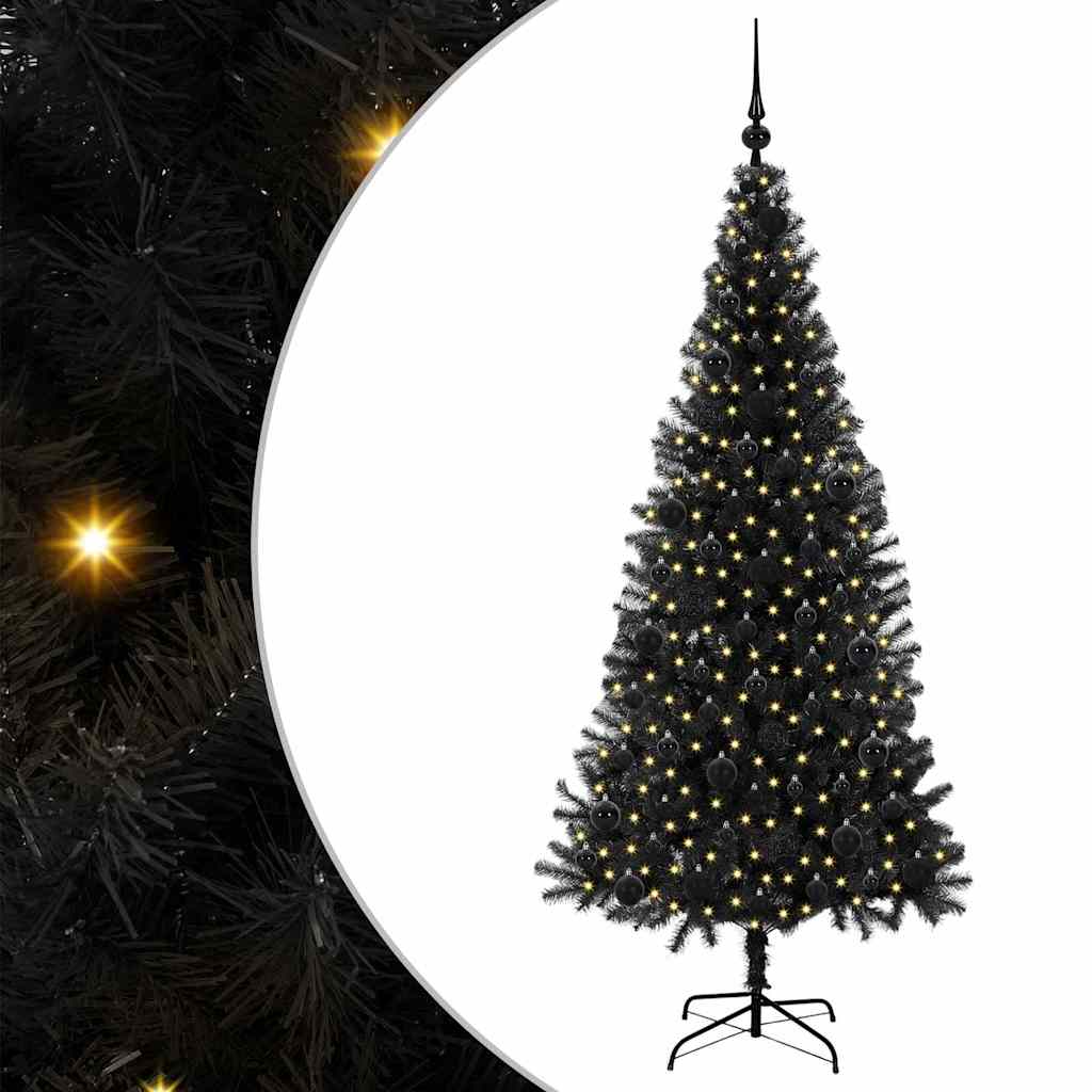 Božićno drvce s 300 LED svjetlima s stalakom Crna 180 cm PVC