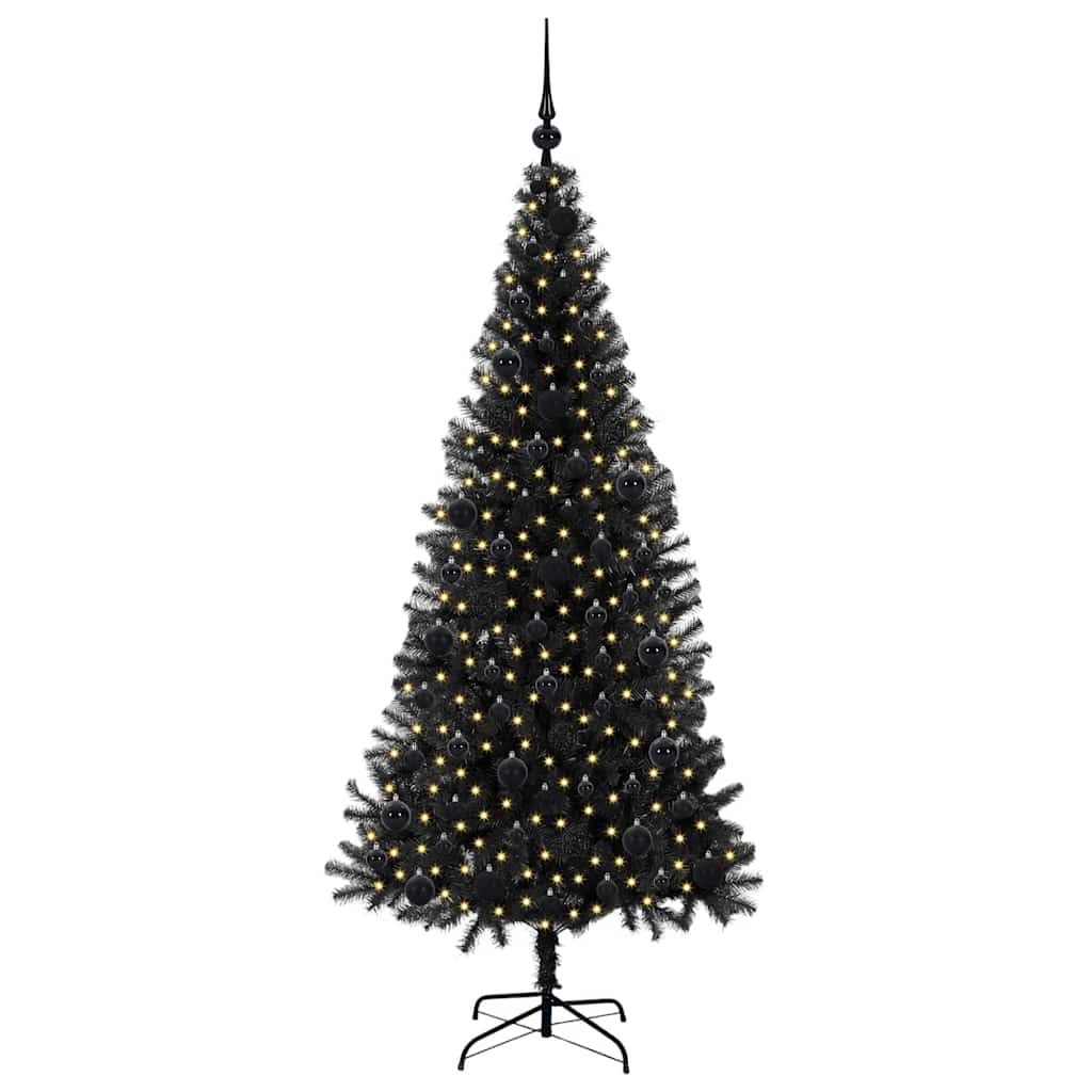 Božićno drvce s 300 LED svjetlima s stalakom Crna 180 cm PVC
