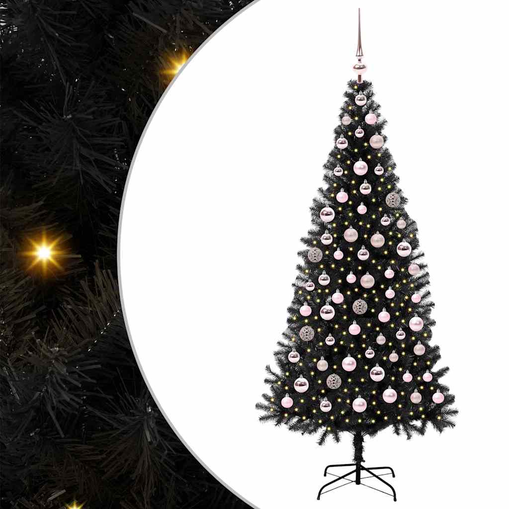 Božićno drvce s 300 LED svjetlima s stalakom Crna 180 cm PVC