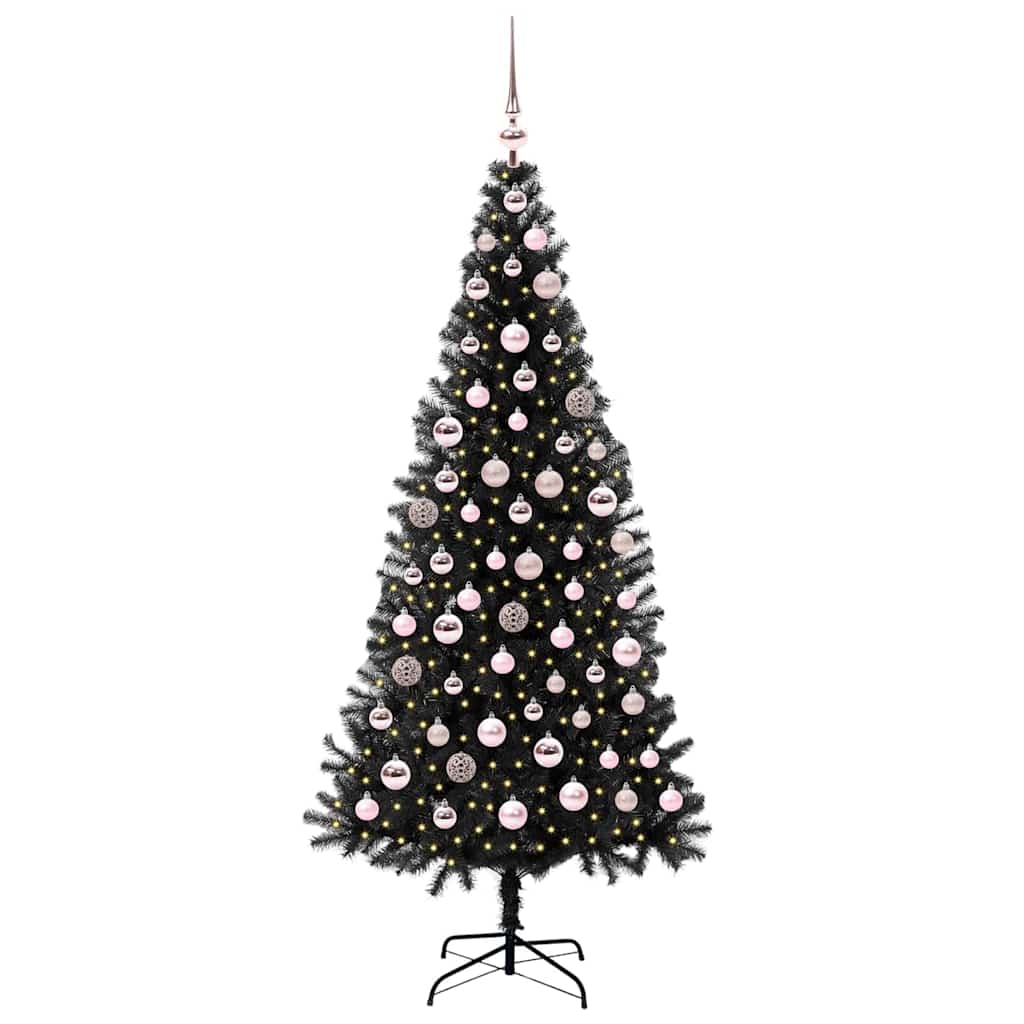 Božićno drvce s 300 LED svjetlima s stalakom Crna 180 cm PVC