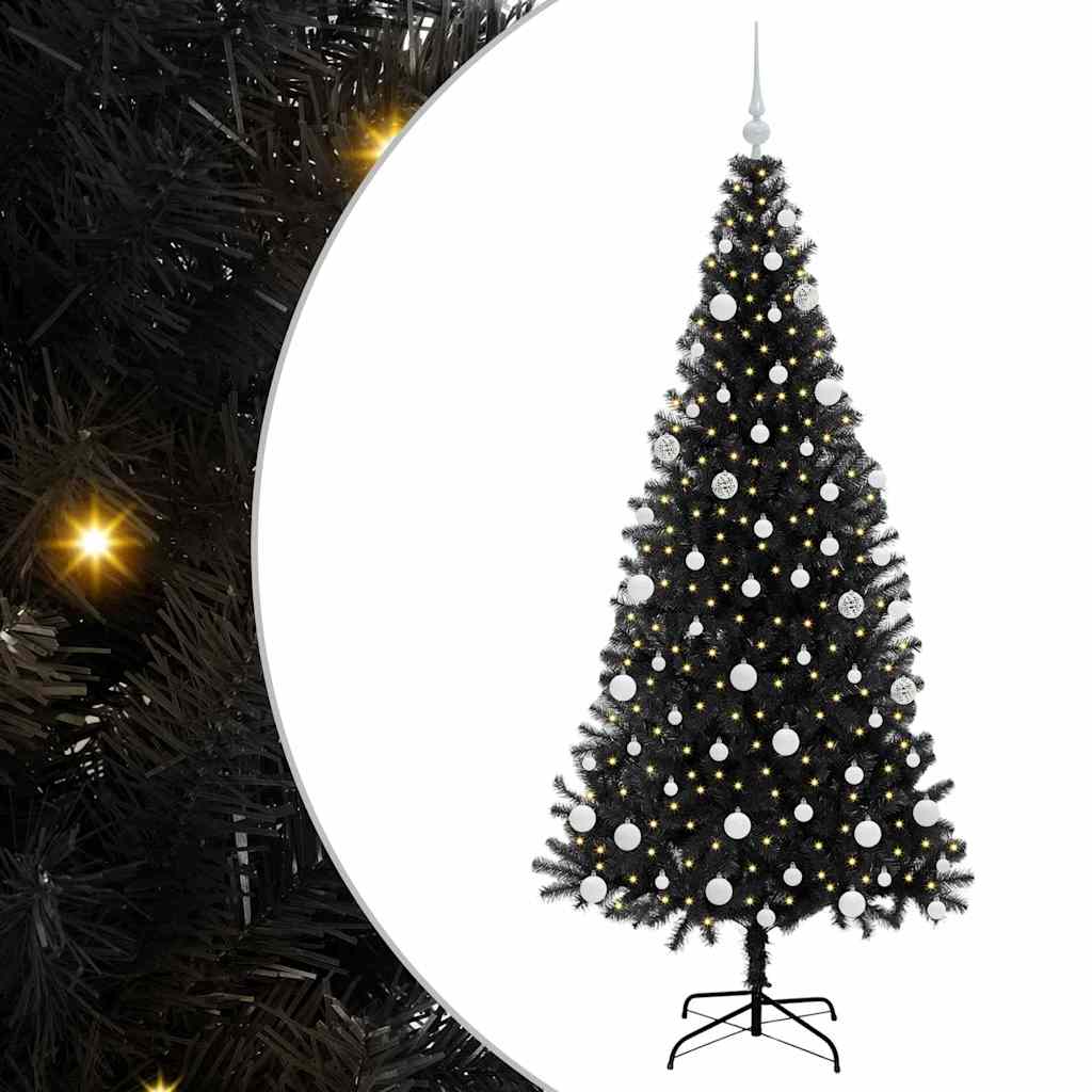 Božićno drvce s 300 LED svjetlima s stalakom Crna 180 cm PVC