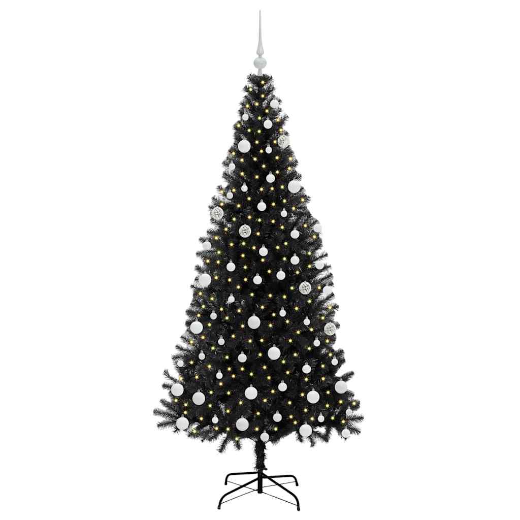 Božićno drvce s 300 LED svjetlima s stalakom Crna 180 cm PVC