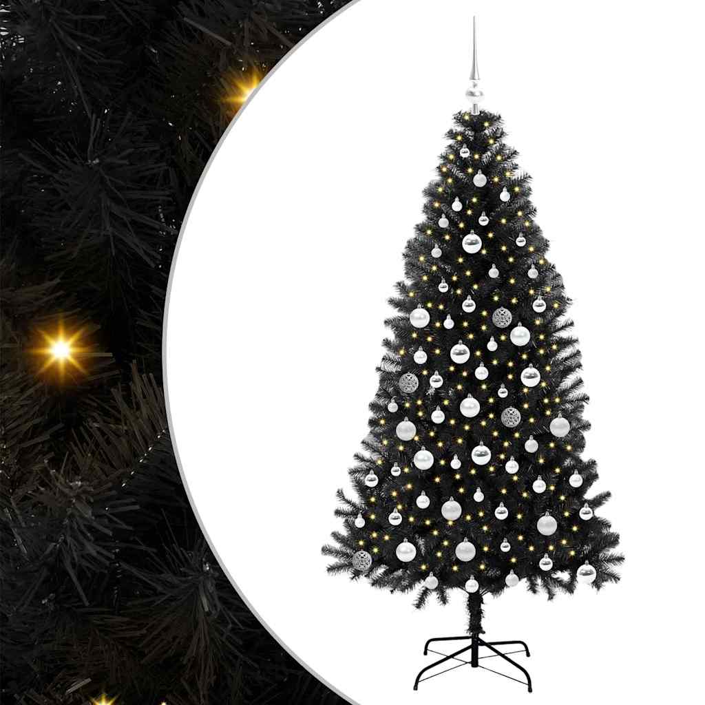 Božićno drvce s 300 LED svjetlima s stalakom Crna 180 cm PVC