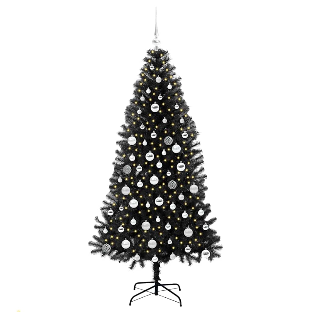 Božićno drvce s 300 LED svjetlima s stalakom Crna 180 cm PVC