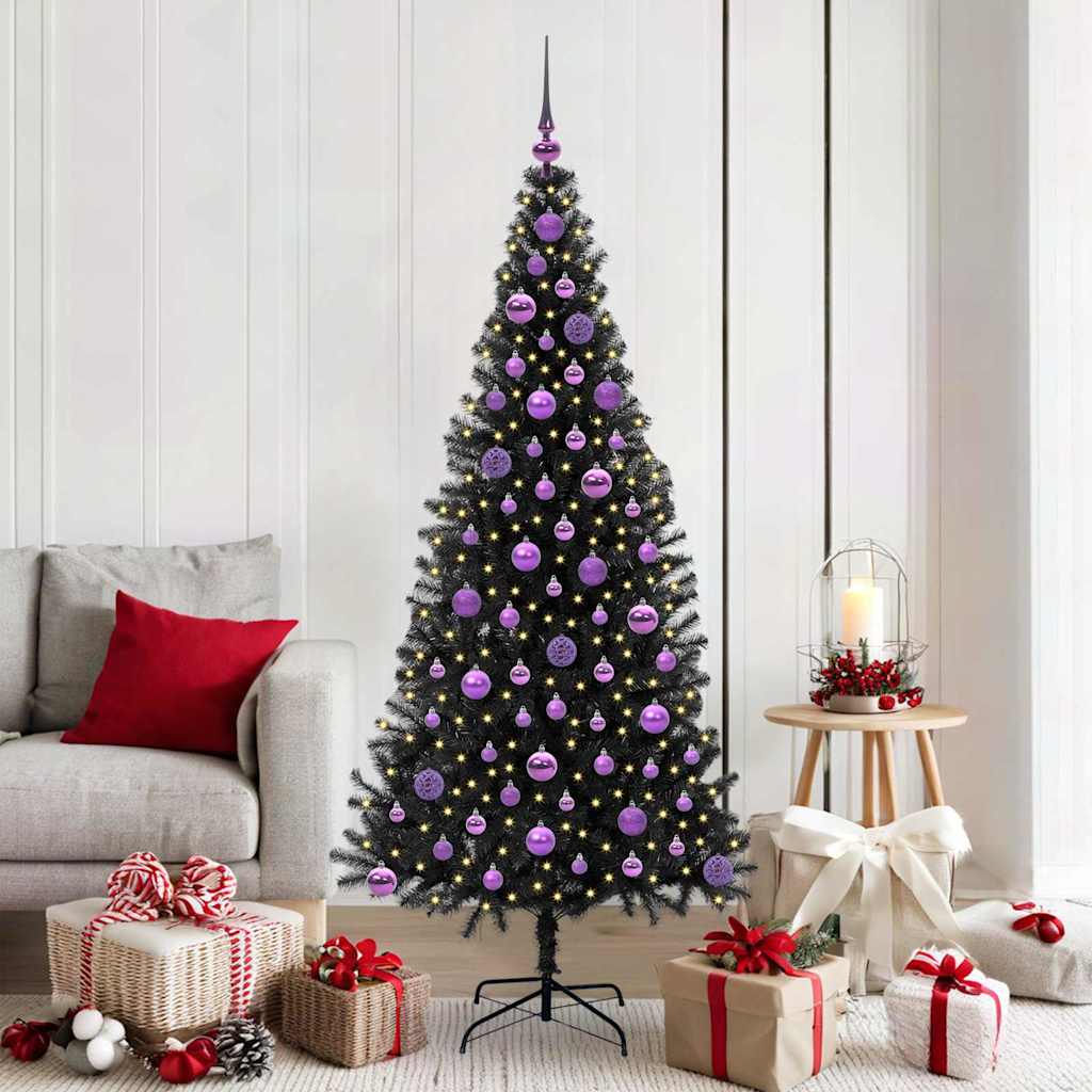 Božićno drvce s 300 LED svjetlima s stalakom Crna 180 cm PVC