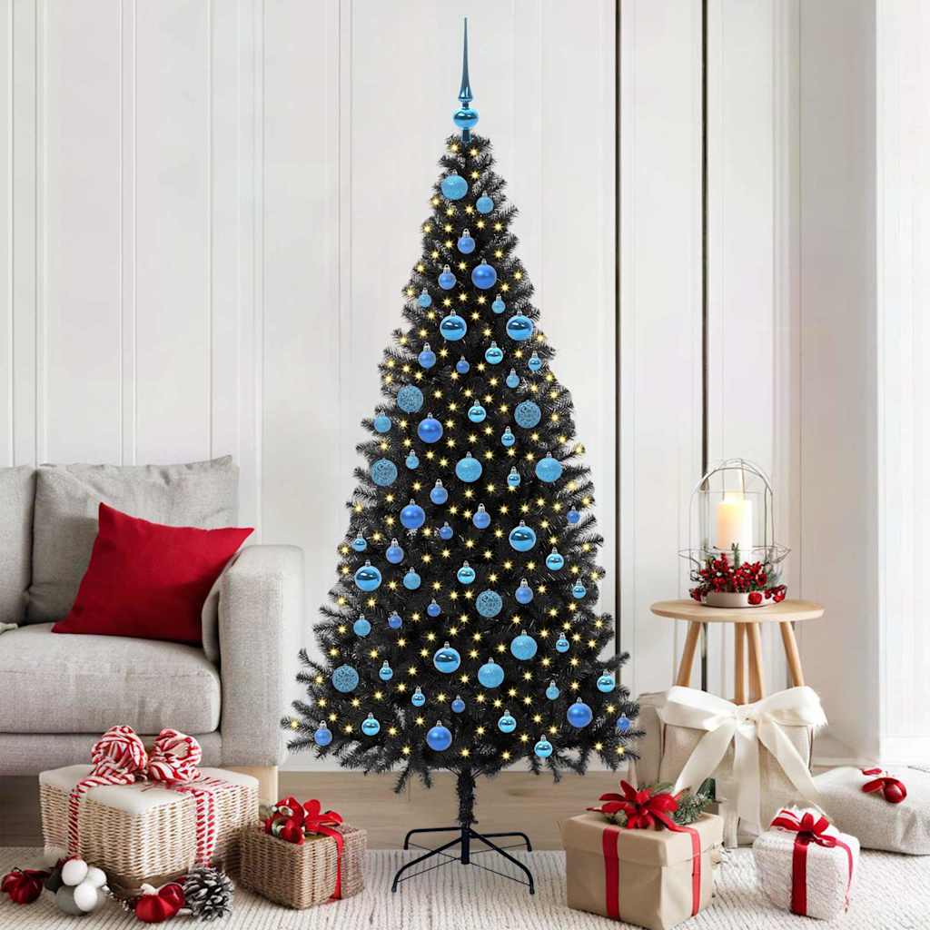 Božićno drvce s 300 LED svjetlima s stalakom Crna 180 cm PVC