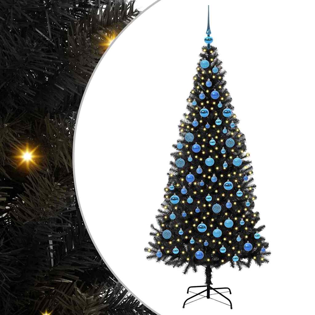 Božićno drvce s 300 LED svjetlima s stalakom Crna 180 cm PVC