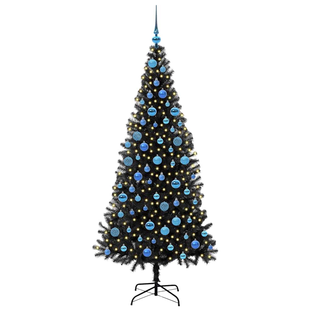 Božićno drvce s 300 LED svjetlima s stalakom Crna 180 cm PVC