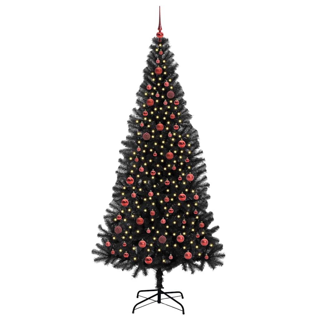 Božićno drvce s 300 LED svjetlima s stalakom Crna 210 cm PVC