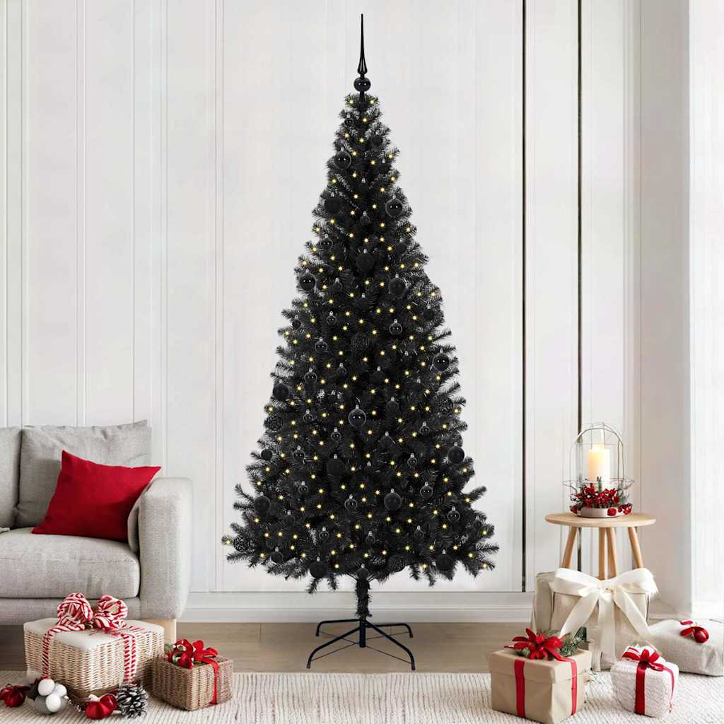 Božićno drvce s 300 LED svjetlima s stalakom Crna 210 cm PVC