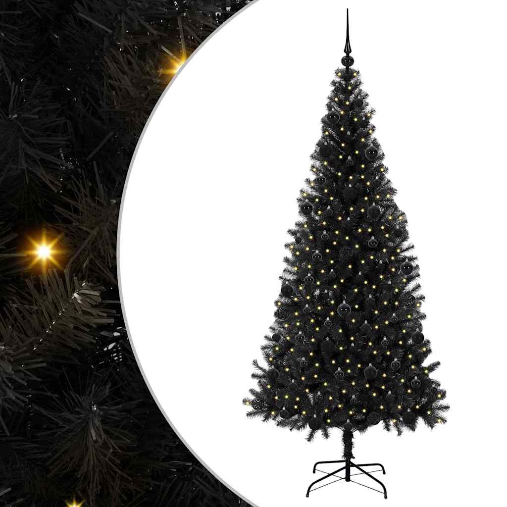 Božićno drvce s 300 LED svjetlima s stalakom Crna 210 cm PVC