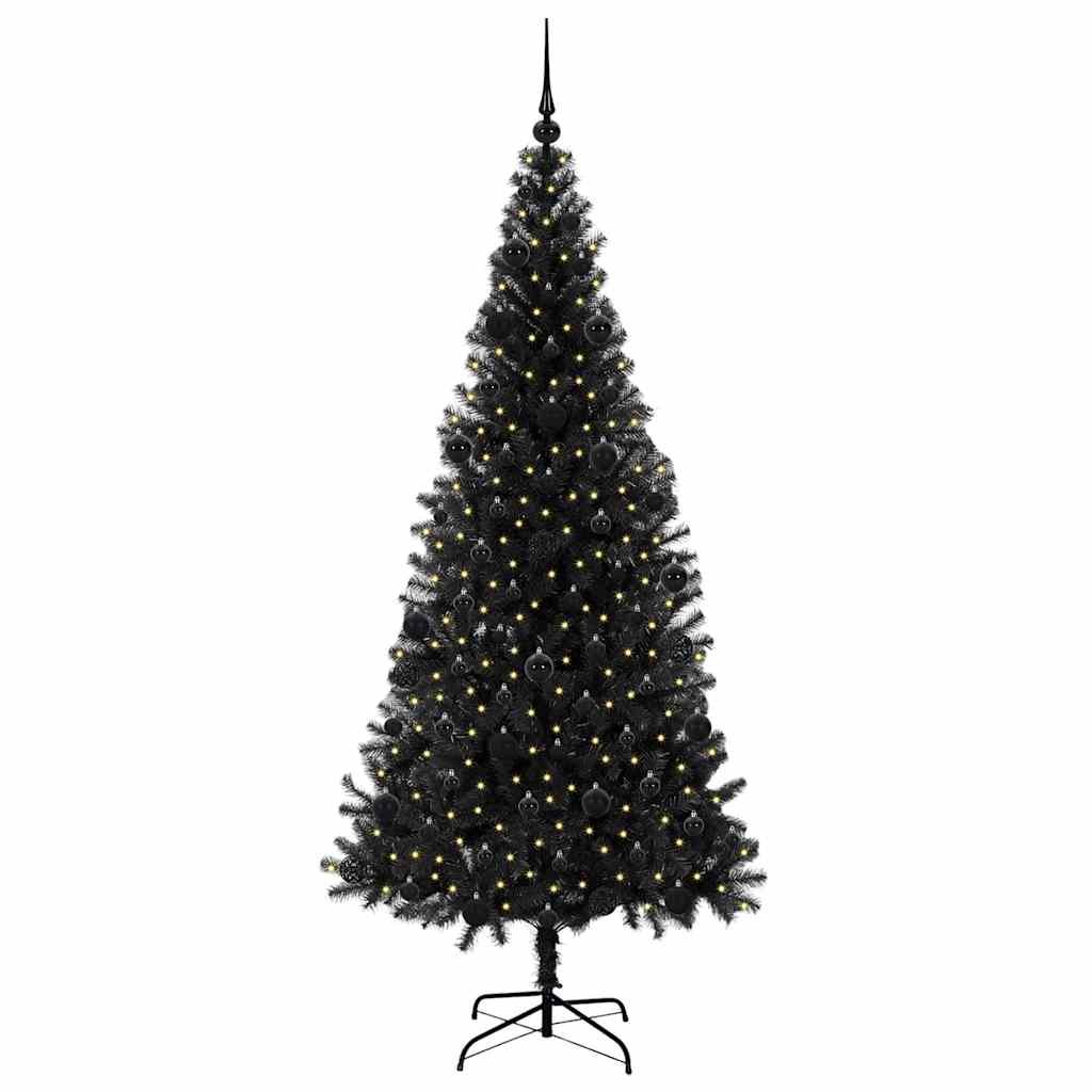 Božićno drvce s 300 LED svjetlima s stalakom Crna 210 cm PVC