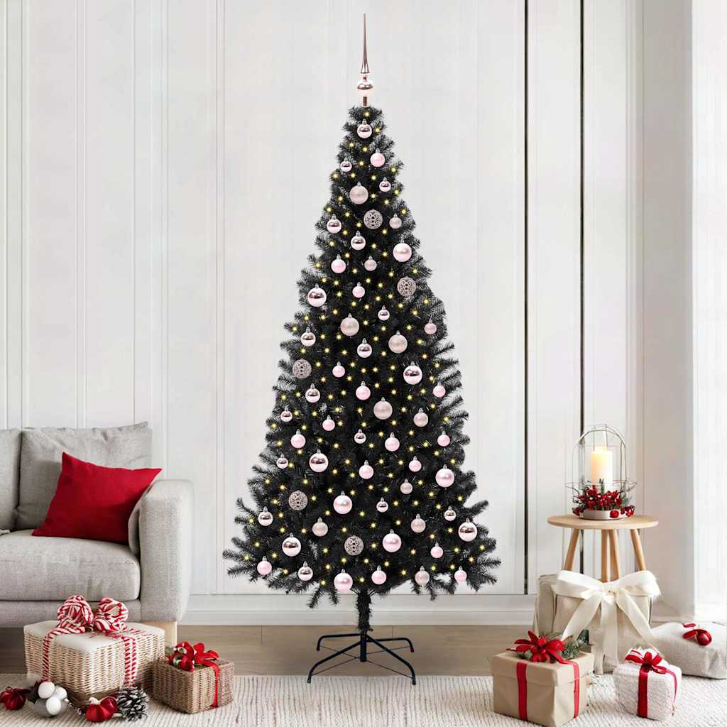 Božićno drvce s 300 LED svjetlima s stalakom Crna 210 cm PVC