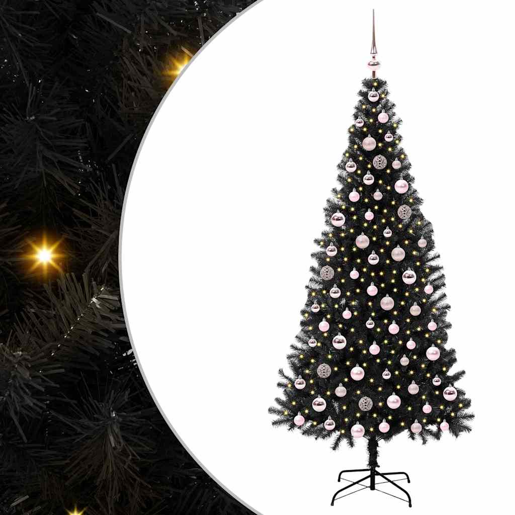 Božićno drvce s 300 LED svjetlima s stalakom Crna 210 cm PVC