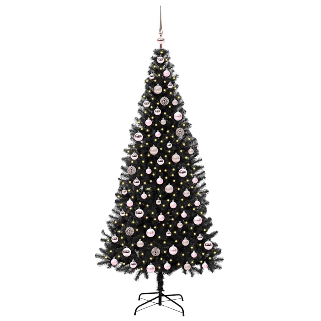 Božićno drvce s 300 LED svjetlima s stalakom Crna 210 cm PVC