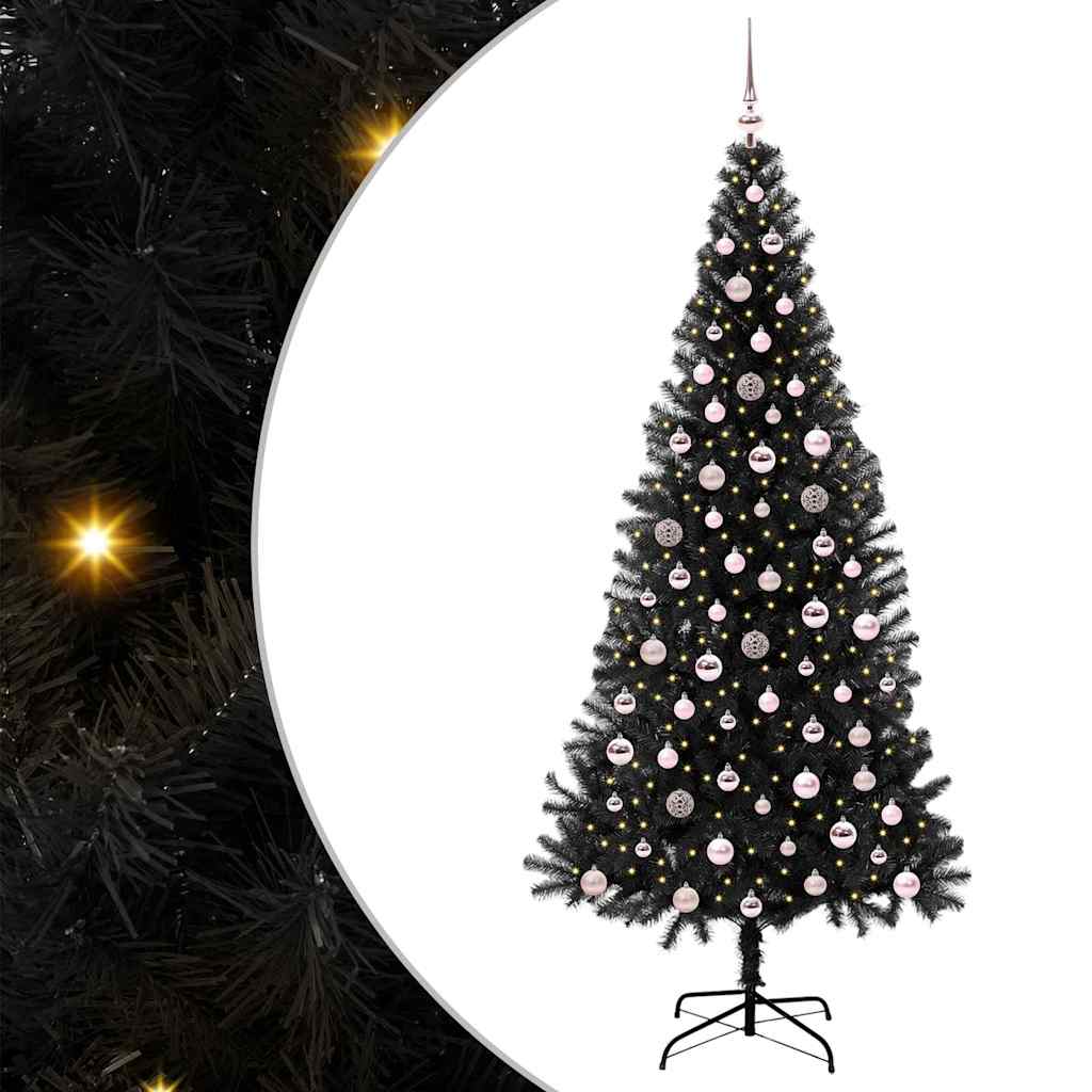 Božićno drvce s 300 LED svjetlima s stalakom Crna 240 cm PVC