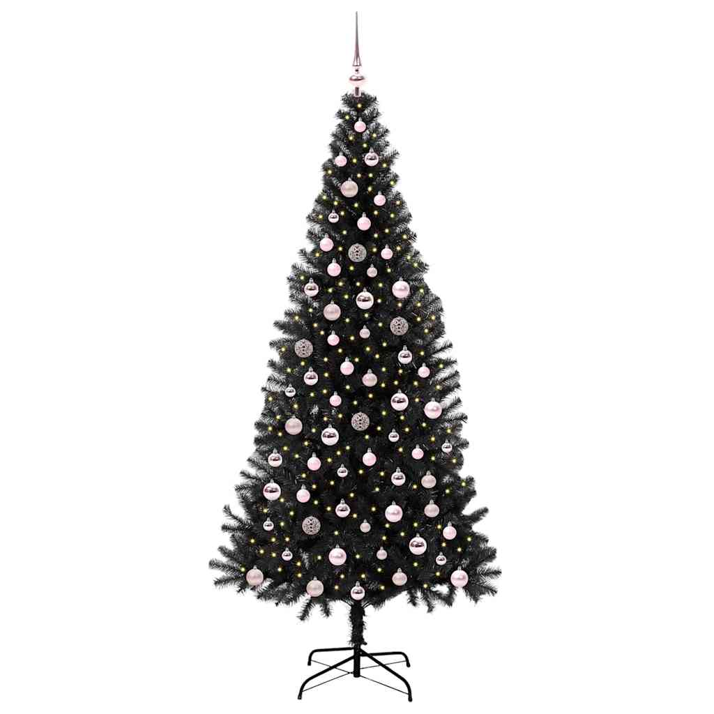 Božićno drvce s 300 LED svjetlima s stalakom Crna 240 cm PVC