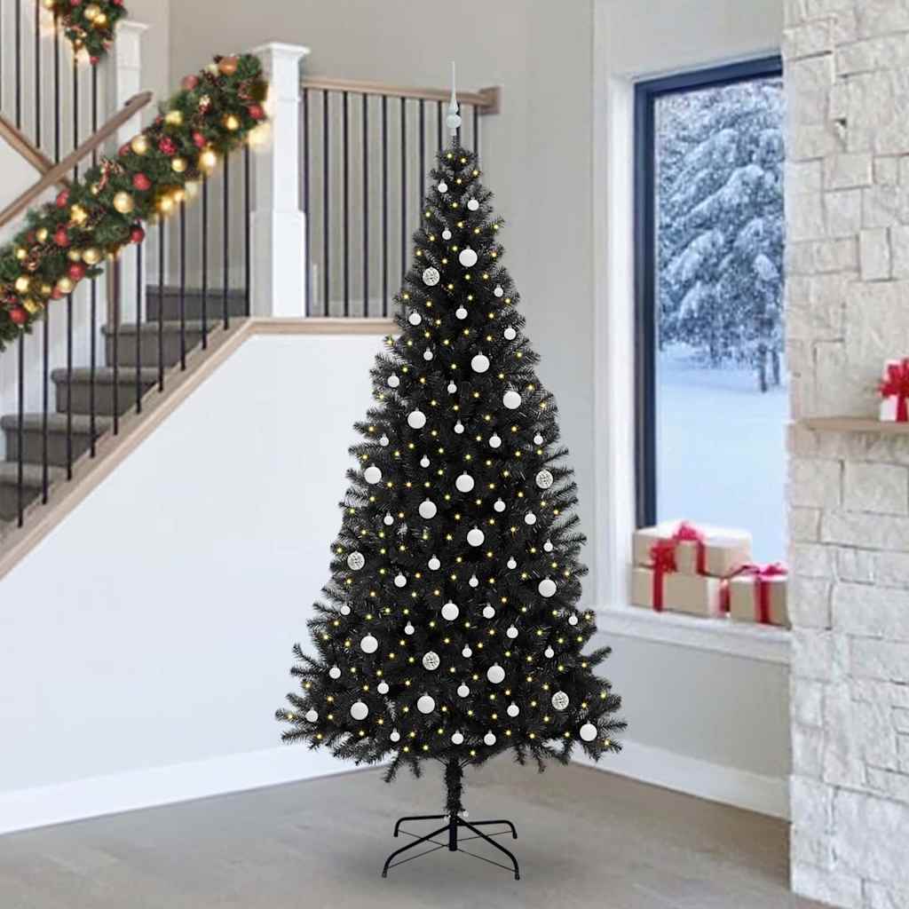Božićno drvce s 300 LED svjetlima s stalakom Crna 240 cm PVC