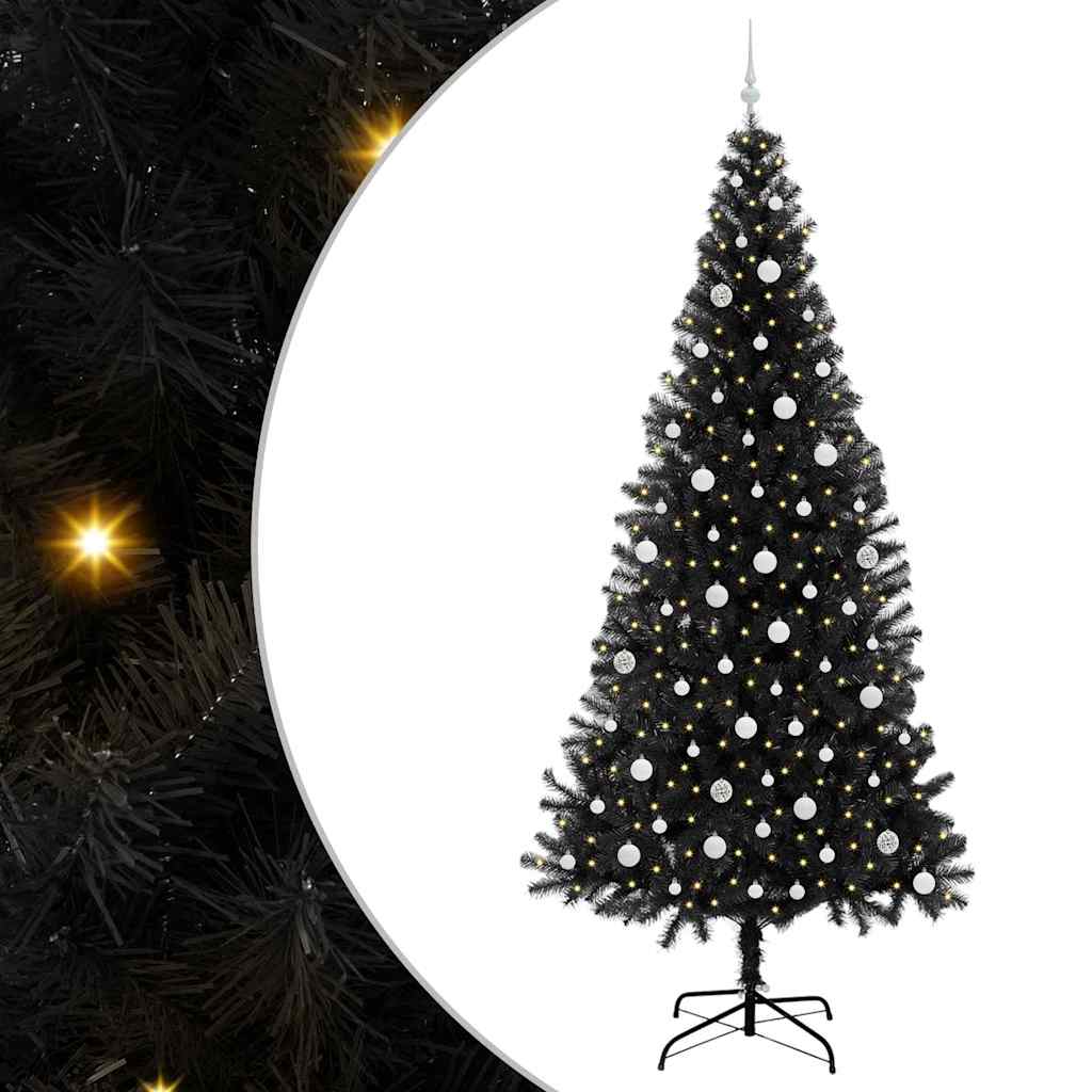 Božićno drvce s 300 LED svjetlima s stalakom Crna 240 cm PVC