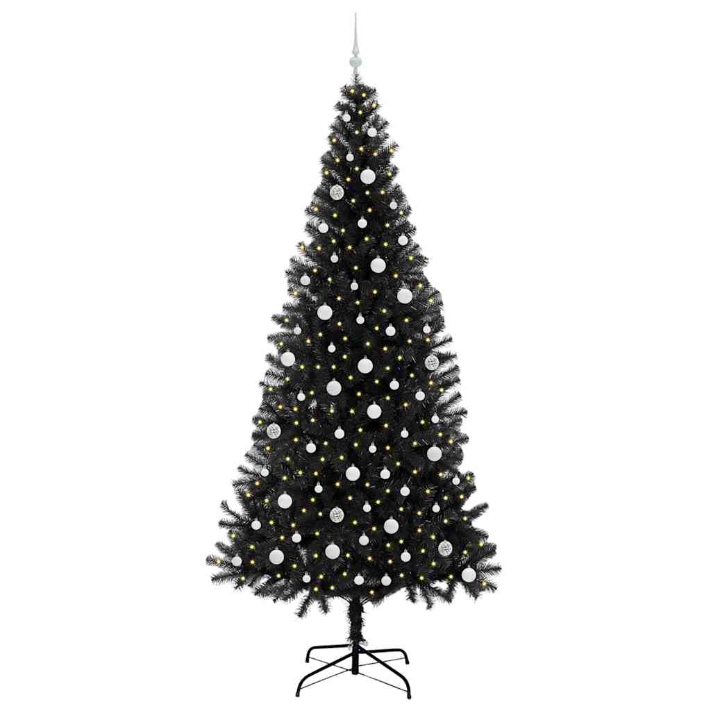 Božićno drvce s 300 LED svjetlima s stalakom Crna 240 cm PVC