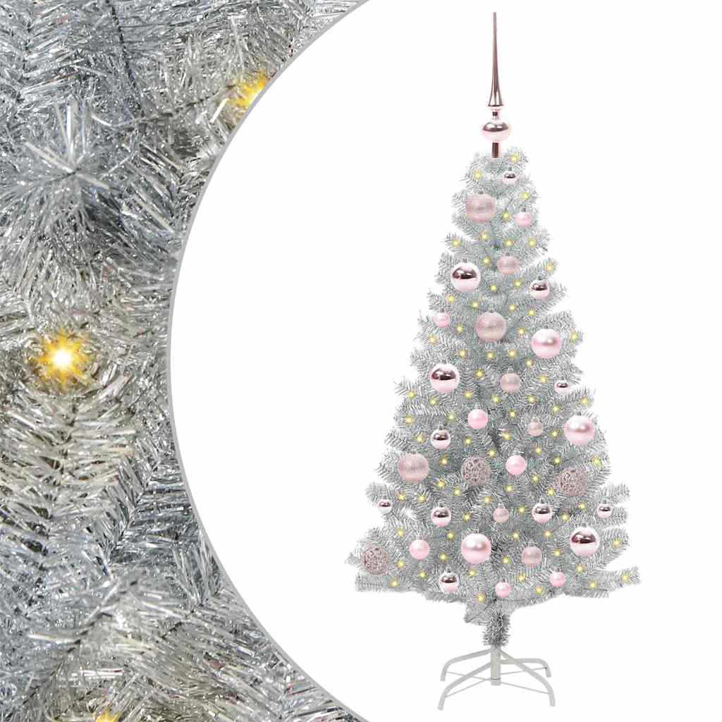Božićno drvce s 150 LED svjetlima s stalakom Srebrno 120 cm PET