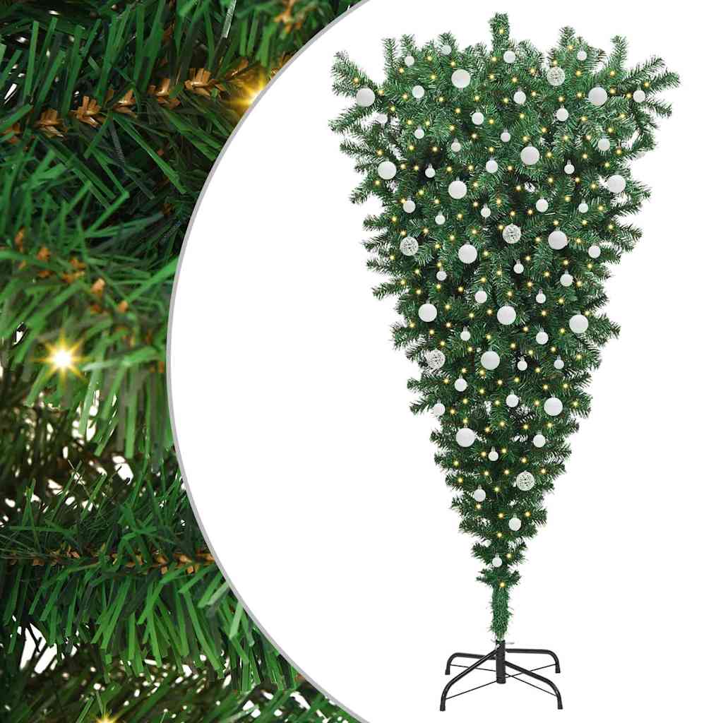 Preokrenuti umjetni božićni bor s setom kuglica Zelena 210 cm