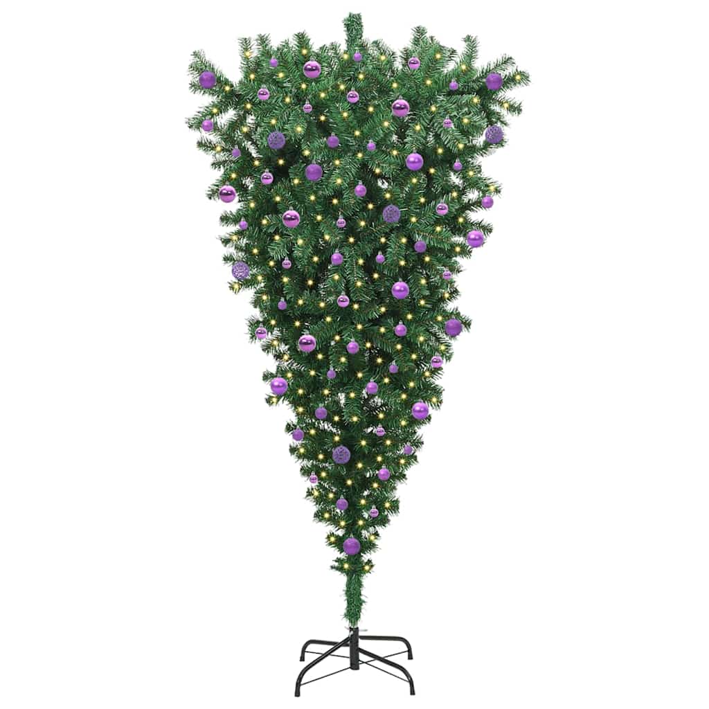 Obrnuto umjetno božićno drvce s naglavnom loptom Zelena 210 cm