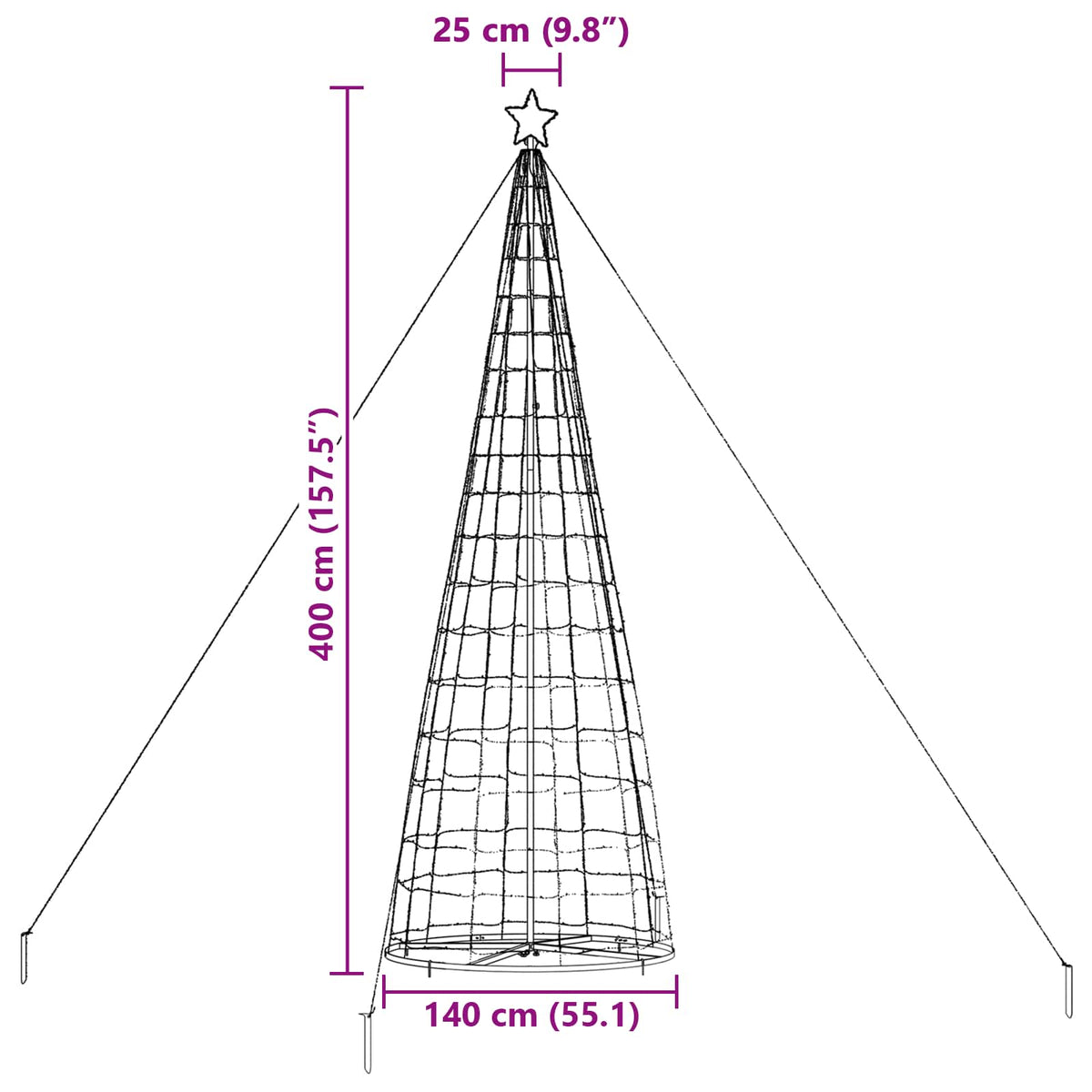 LED božićno drvce EKENAS 400 cm 800 LED lampica Plava Čelik