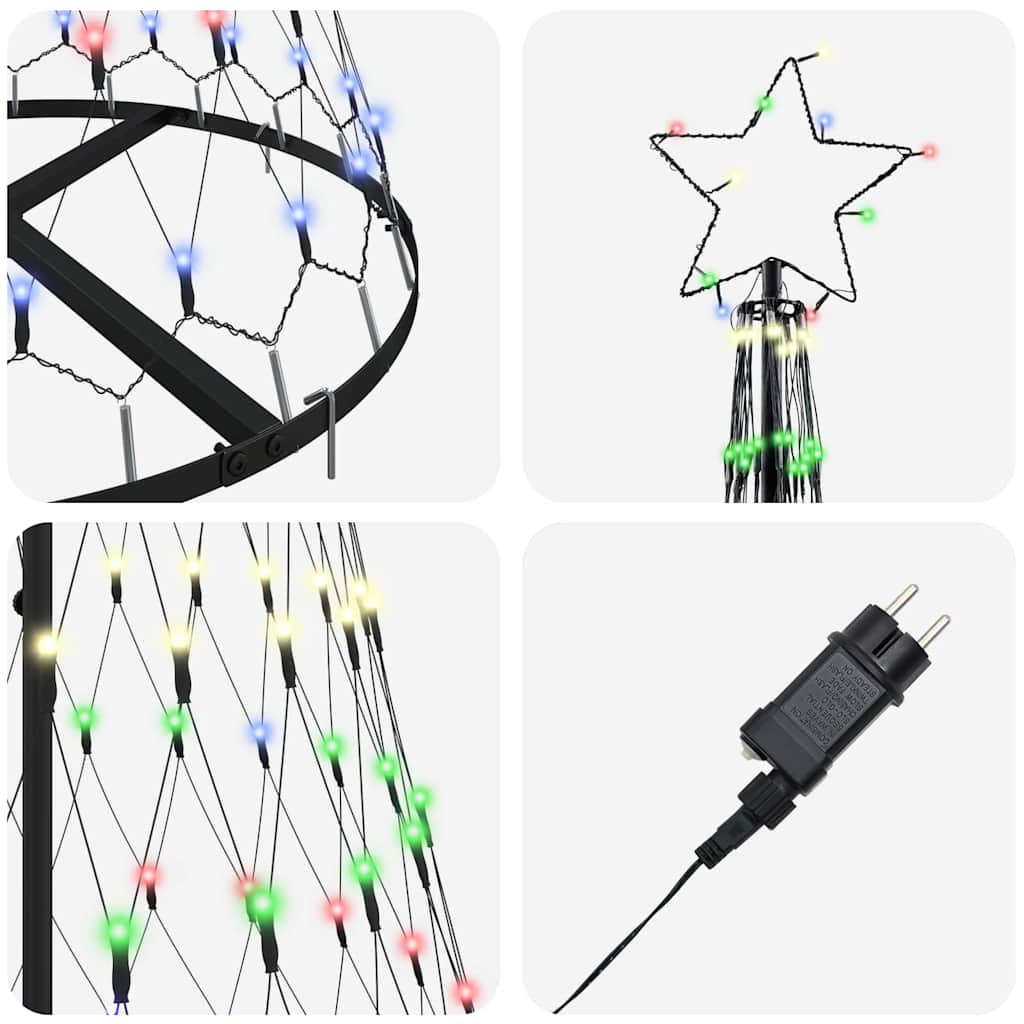 LED božićno drvce s 230 LED svjetlima Šareni 184.5 cm Metal