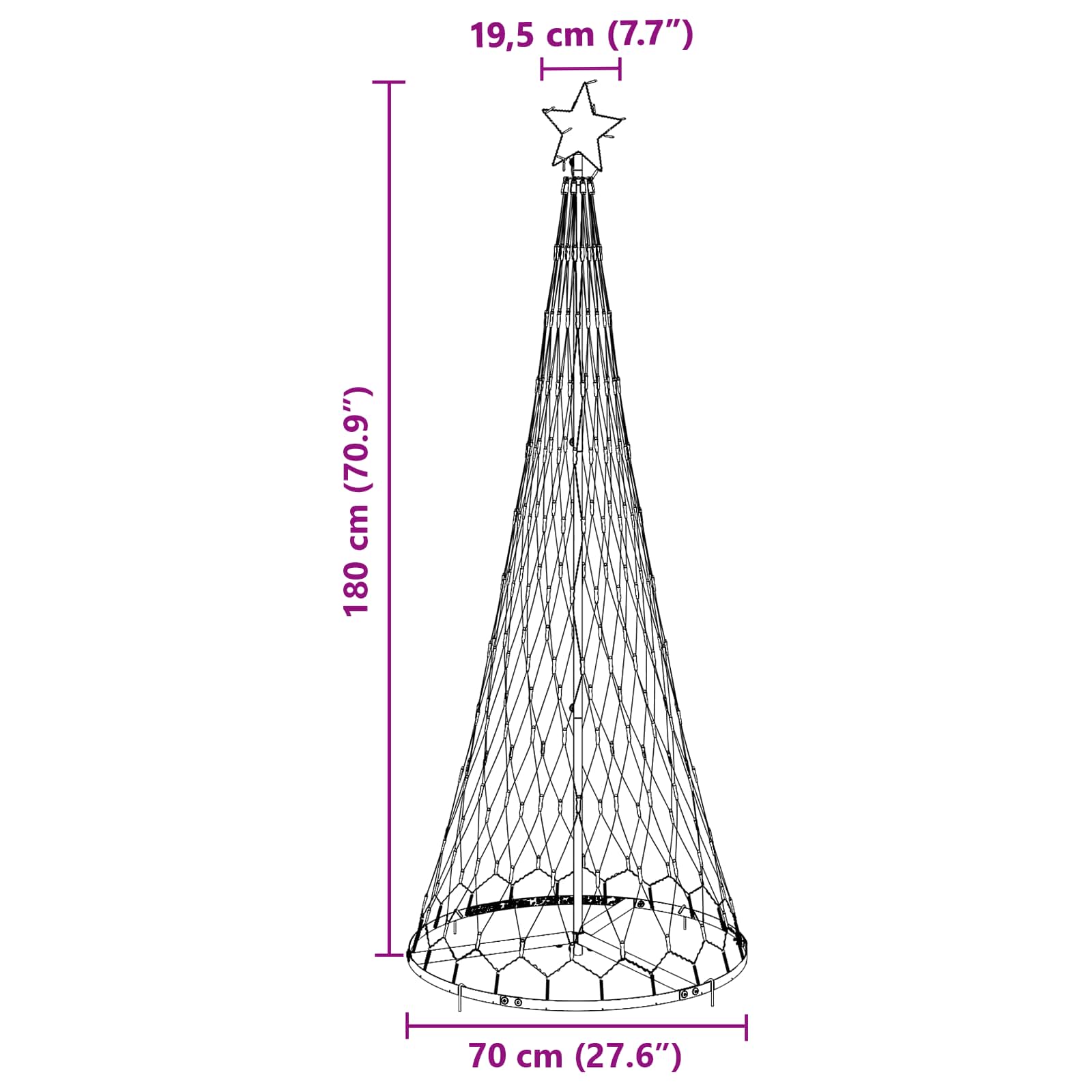 LED božićno drvce s 230 LED svjetlima Šareni 184.5 cm Metal